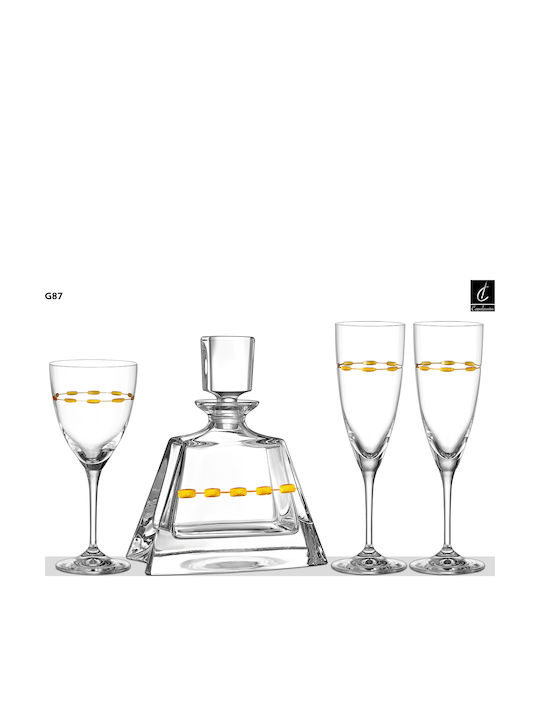 Capolavoro Wedding Carafe Set with Wine & Champagne Glasses Crystal / Gilt 4pcs
