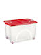 Bama Italy Storage Box 59x39x36cm 54lt Rotating Wheels 360° Plastic Transparent-Red Contenitore Rotobox