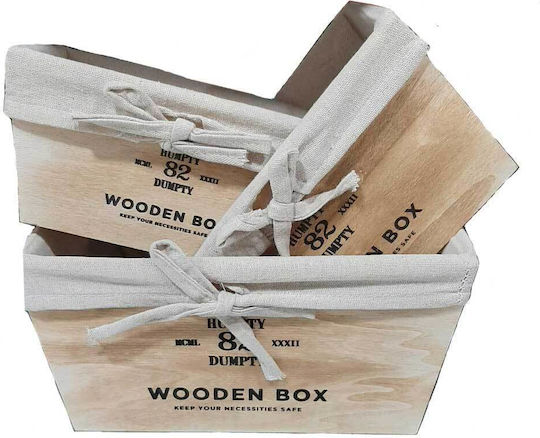 Set Storage Baskets Bread Baskets Wooden Fabric 3 Pieces Wooden Box Cream Home