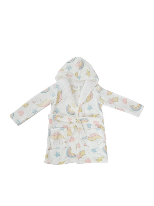 Bonito Kids' Robe Winter Fleece White Lovely Unicorn