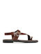 Leather Women's Flat Sandals in Brown Color