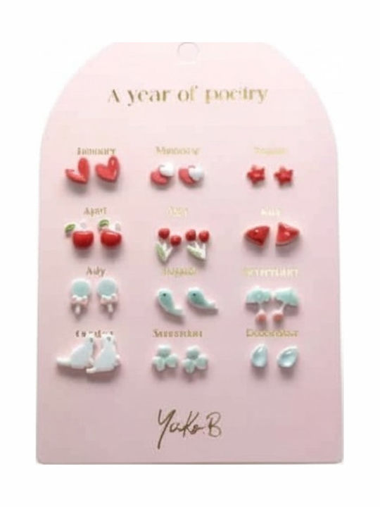 Yuko.B Σετ Σκουλαρίκια από Ατσάλι Κόκκινα