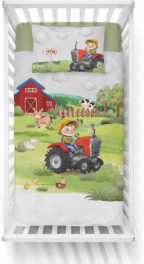 Detexpol Сет Бебешка Долен Калъф с Калъфка за Възглавница Farm Red 100x135см.