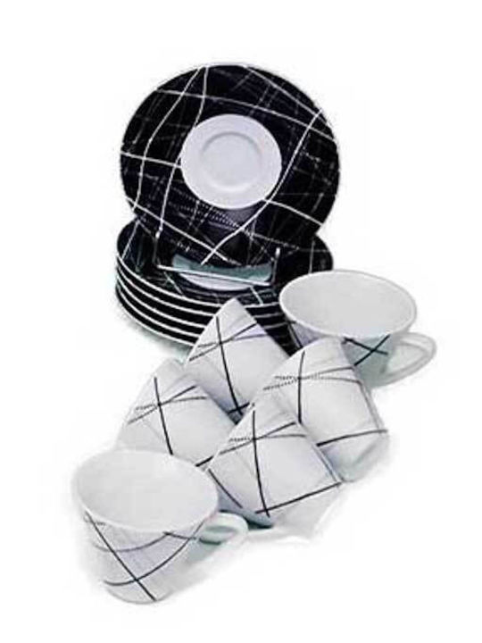 Porcelain Coffee Cups Set 12 Pieces Black and White Home