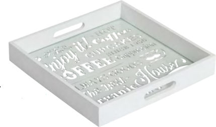 Lemnos Dreptunghiular Tavă de Servire cu Mânere în Culoare Alb 34x34x5cm 1buc