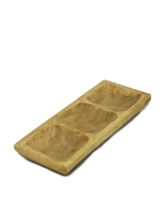 Karni Wooden Dessert Divided Serving Plate with 3 Slots Multicolour 30x12cm