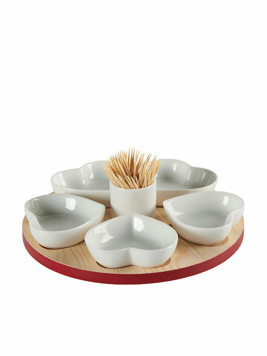 Country Casa Wooden Dessert Divided Serving Tray with 5 Positions White Ø22cmxY8.5cm 8.5x22x8.5cm