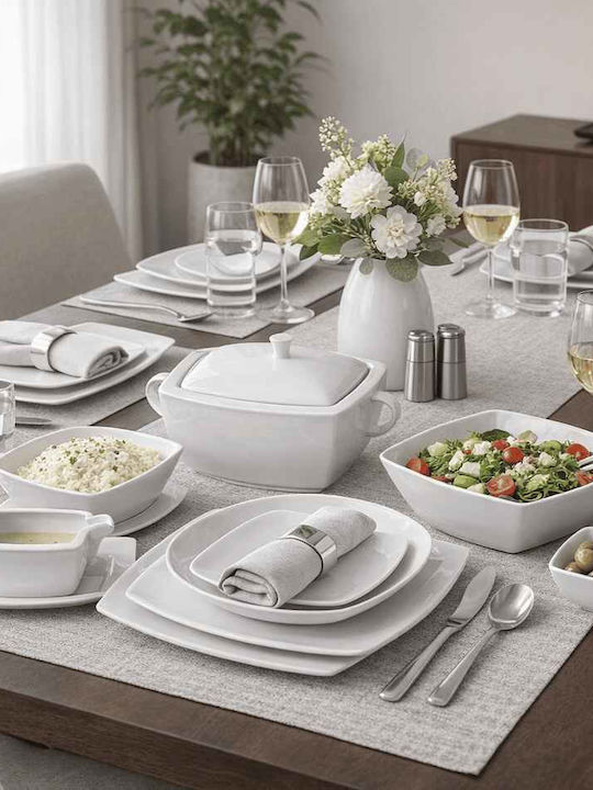 Porcelain Dinnerware Set 72 Pieces Square "Cancun White"