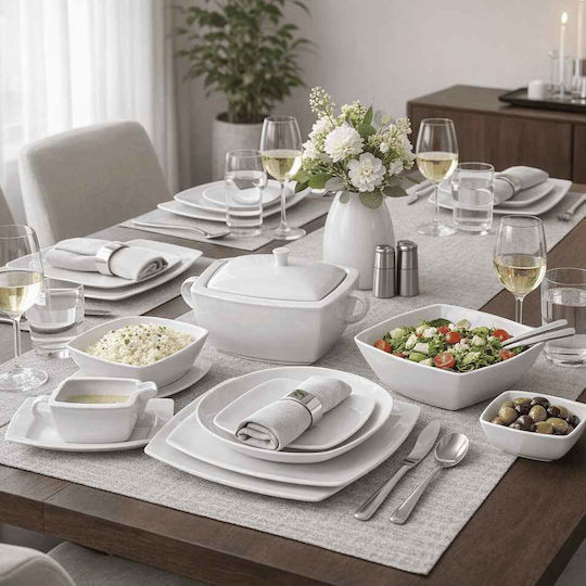 Porcelain Dinnerware Set 72 Pieces Square "Cancun White"