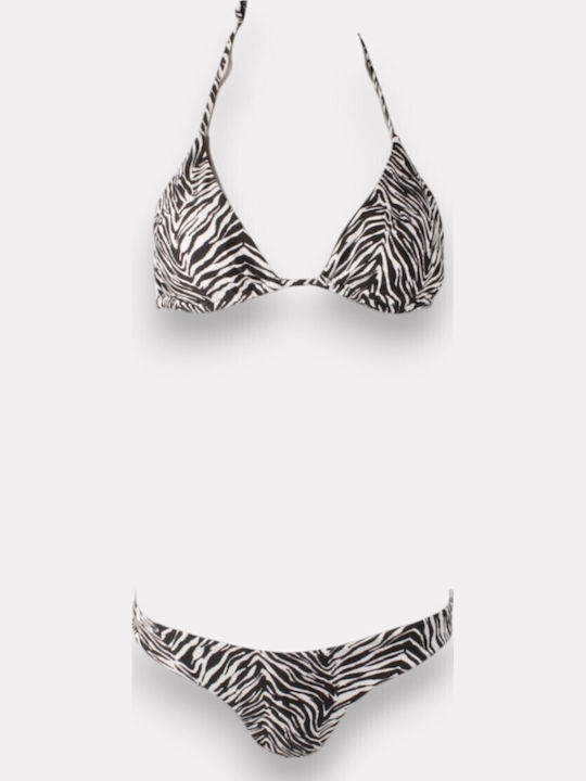 Set Bikini Τριγωνάκι με Αφαιρούμενη Ενίσχυση & Brazil Animal Print Μαύρο - Λευκό