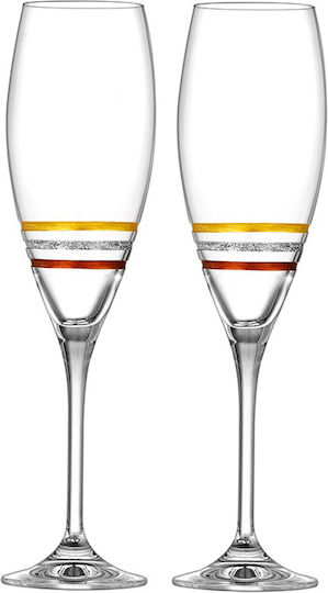 Set of 2 Crystal Champagne Glasses with Diamond Engraving Gold Pattern Tricolor 240ml 6x24 Lavg371