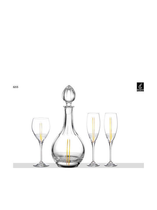 Capolavoro Wedding Carafe Set with Wine & Champagne Glasses made of Crystal Gold 4pcs