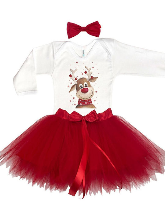 Bonjour Bebe Christmas Set with Skirt Tutu Bodysuit Bow Reindeer