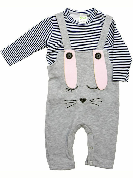 Set Bebe Bunny Salopetă Bluza Gri Roz