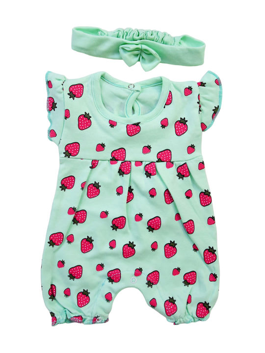 Baby Bodysuit Strawberries Mint Ribbon
