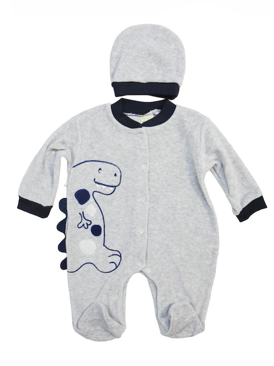 Velvet Baby Bodysuit "dino" Hat Gray Blue