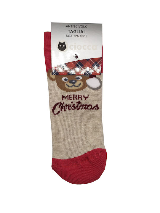 Ciocca Beige Red Socks Merry Christmas Silicone Socks Code Cnb028a