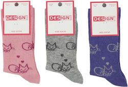 Șosete pentru Copii Fete Design Pisică Ii Bumbac 3 Pachete Multicolore