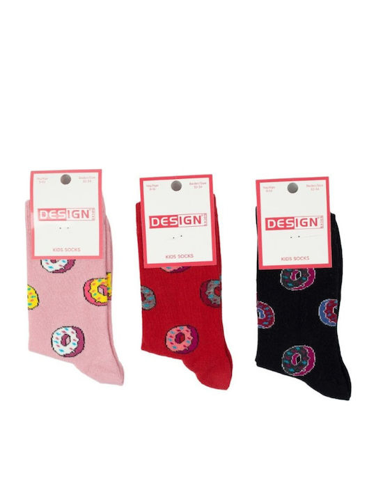 Kids' Socks Girl Design Donut I Cotton 3 Pairs Multicolour