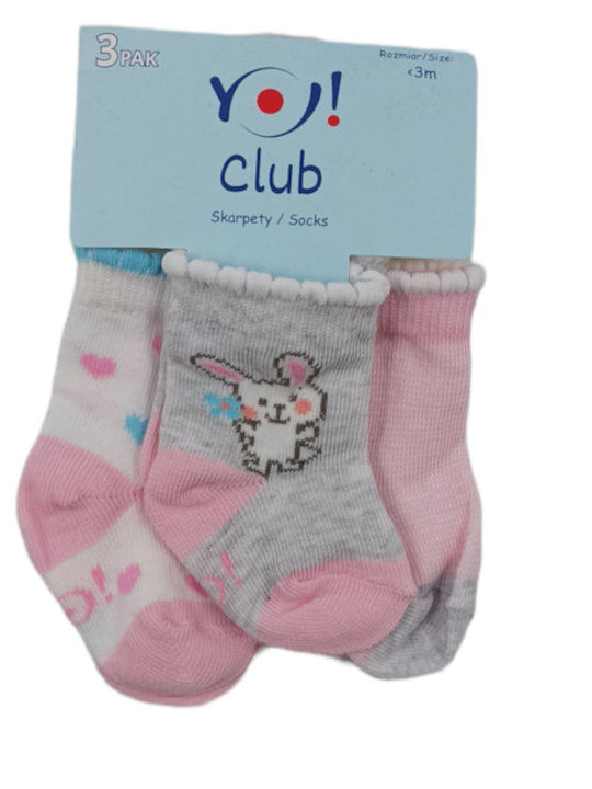 Yo Club Kids' Ankle Socks Pink 3 Pairs