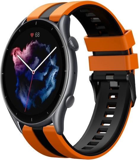 Amazfit Gtr 3 22mm Δίχρωμο Αθλητικό Λουράκι Σιλικόνης Ρολόι Πορτοκαλί+μαύρο