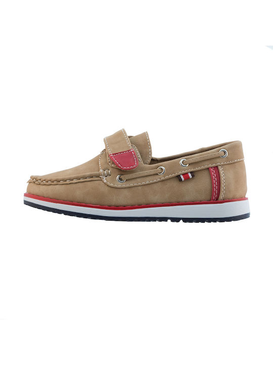 Antrin Boys PU Leather Moccasins with Velcro Beige