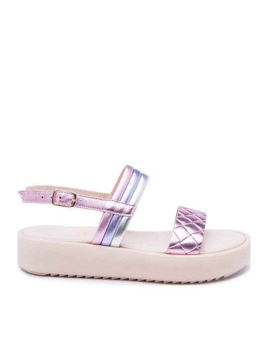 Πέδιλα Flatform Amica Δερμάτινα Μόδας Κορίτσι Ροζ Ροζ
