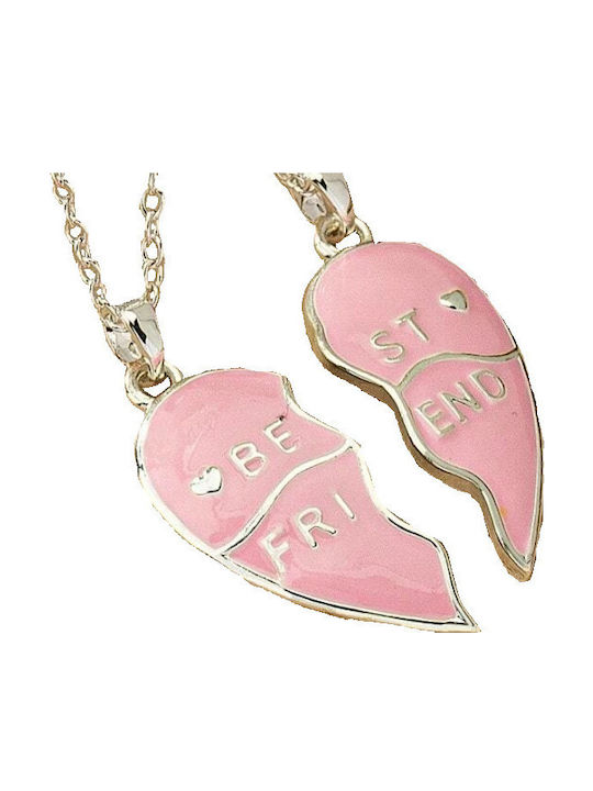 Kinderhalskette Handgefertigte Freundschafts-Silber Metall Doppelte Herz Rosa Emaille Best Friends Beste Freunde Freundinnen Tatu Moyo