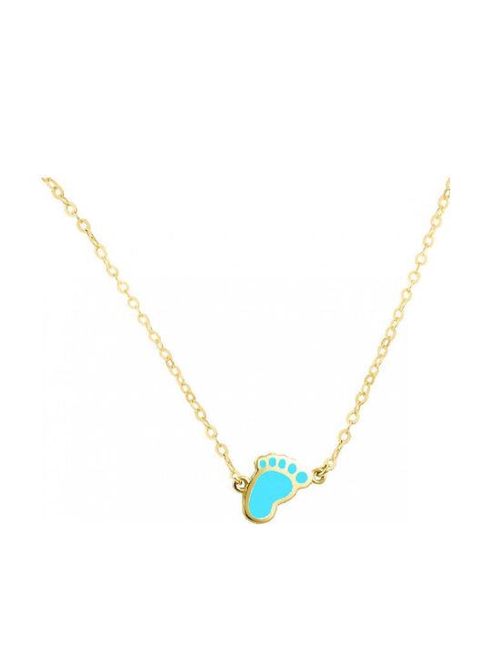 Gold 9K Foot Blue Enamel Kids Necklace