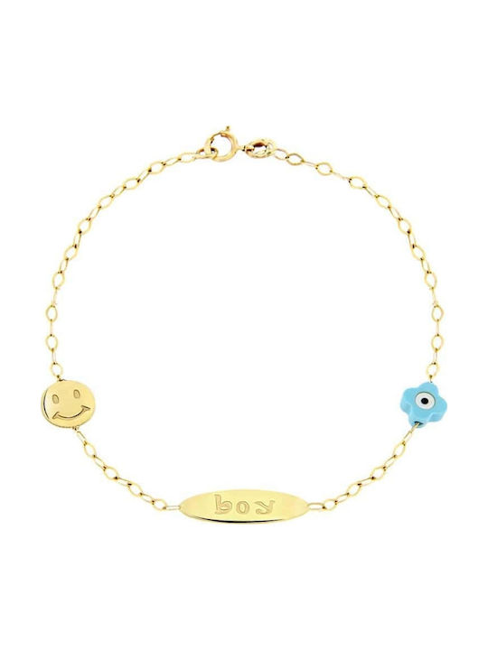 Eforo Kids Bracelet Chain Κ14 Boy from Gold 14K with Figure & Evil Eye