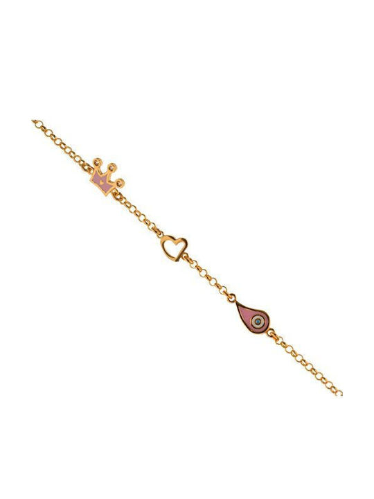 Paraxenies Kids Bracelet Chain from Gold-plated Silver with Crown, Evil Eye & Heart