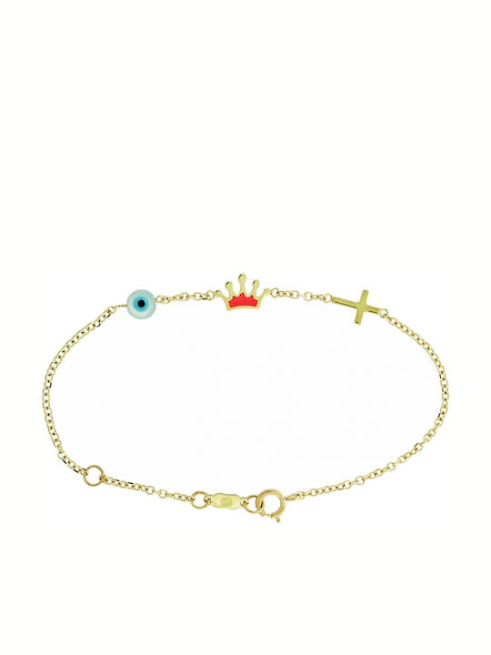 Art d or Kids Bracelet Chain from Gold 9K with Σταυρό & Evil Eye