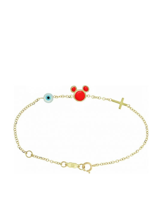 Art d or Kids Bracelet Chain from Gold 9K with Σταυρό & Evil Eye