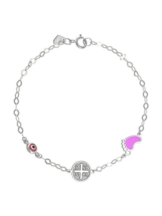 Silver 925 Plated Round Bracelet "ic Xc Ni Ka" Paws Pink Enamel & Evil Eye Tgs-21266w