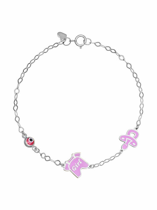Silver 925 Plated Baby Bottle Design Enamel Evil Eye Bracelet Tgs-22031w