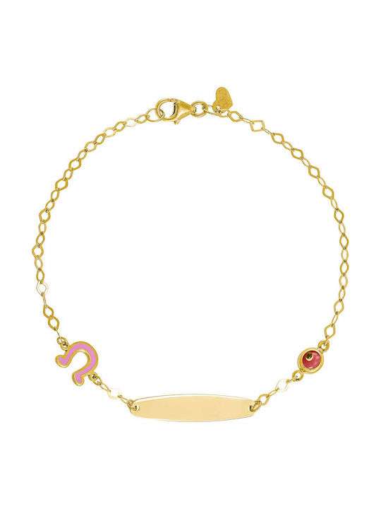 Kids Silver 925 Gilded Ponytail Pink Enamel & Evil Eye Tgs-21314y