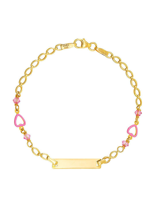 Kids Gold ID K14 Hearts Pink Enamel Kbt-20408y