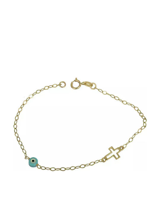 Kids Bracelet Chain Bracelet from Gold 9K with Σταυρό & Evil Eye