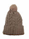 Kids Knitted Solid Colour Beanie with Pom-Pom Brown