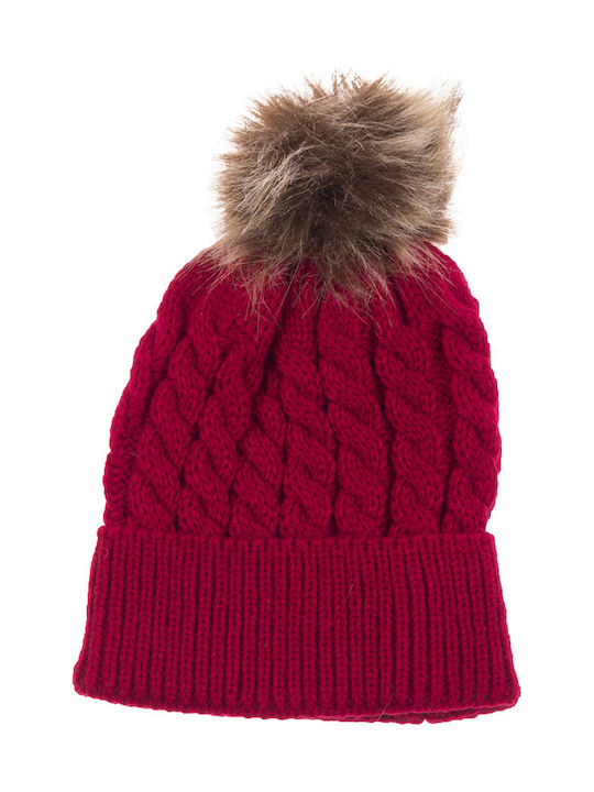 Kids Beanie Knitted Pom Pom for Girls Burgundy