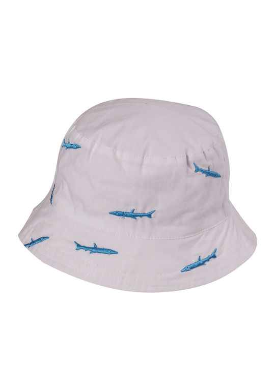 Kids' Hat Bucket Fabric Sharks White
