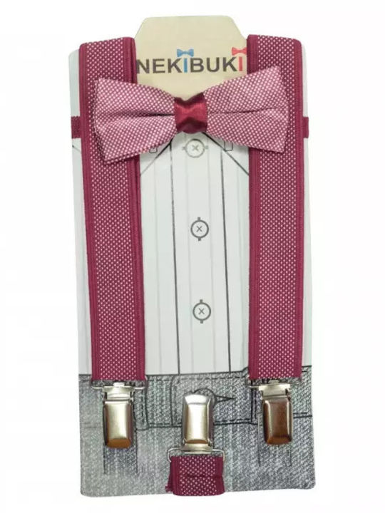 Set Pentru Copii Bretele Cravate Bow Ties Băieți Dots Burgundy