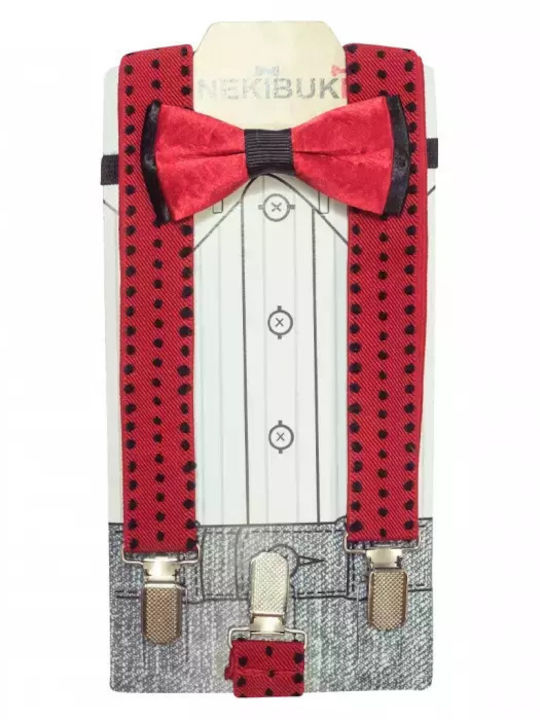 Kids Set Suspenders Bow Tie Boys Big Dots Red