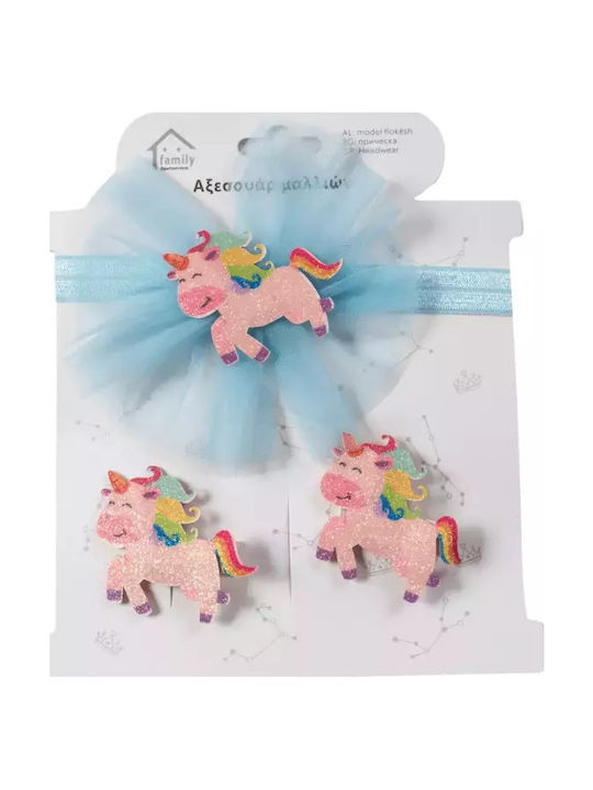 Kids' Set Hair Band Bobby Pins Unicorn2 Blue