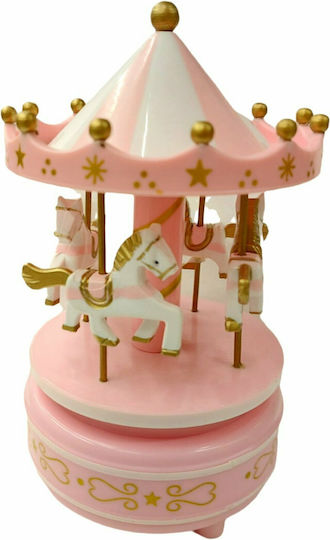 Pink Carousel Horses PVC Musical Fairytale Durable Hand-Painted 12x19cm