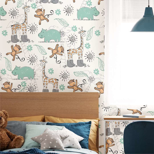 Wallpapere pentru copii Tapet Embosat Giraffe Hipopotami Maimuțe