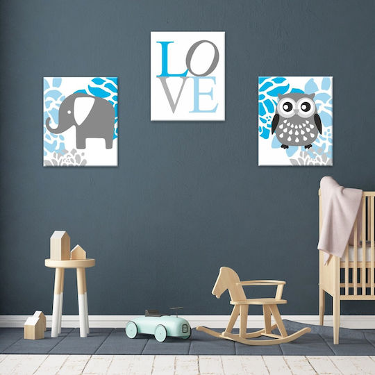 3-Teiliges Kinder Wandkunst Leinwand Eule Elefant