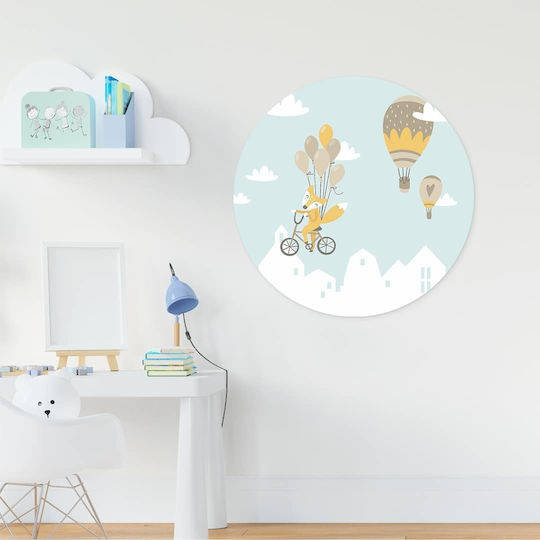Кръгло Детско Табло PVC Летящи Животинчета 40x40см