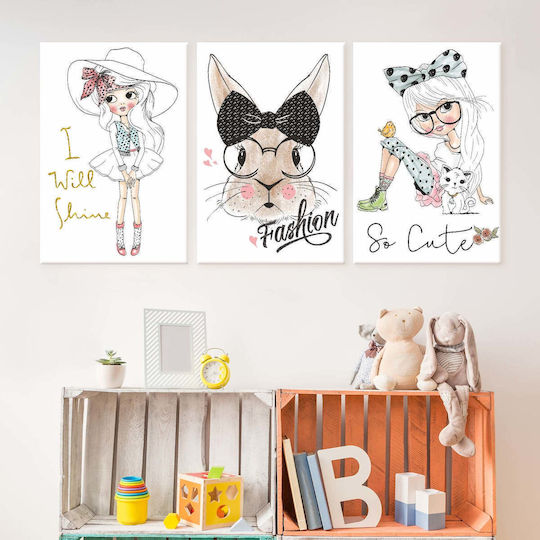Трикратен Панел с Канва Fashion Rabbit 40x33см 3 Детски Табла