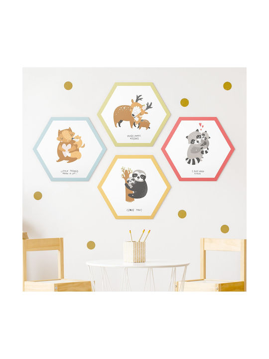 Set de 4 Panouri Hexagonali cu Animale Îmbrățișate 25x22cm